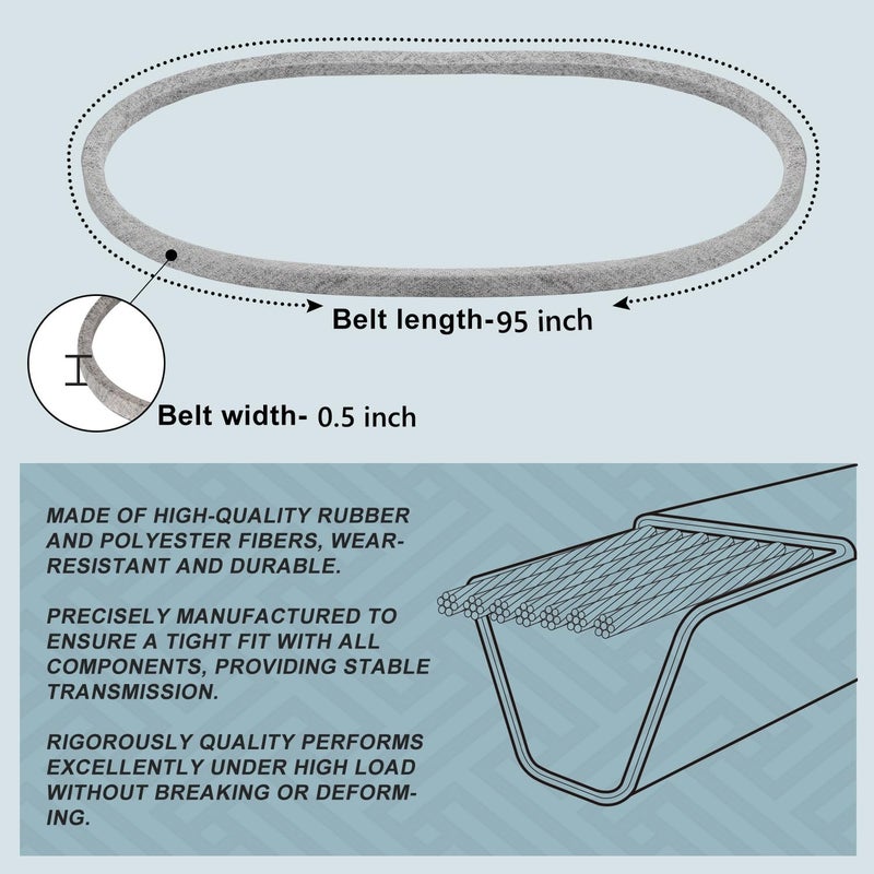 Holdly 1/2 x 95'' Deck Belt 144959 532144959, 42" Deck Riding Mower Belt for LT1000 LT2000 LT3000 DLT3000, Replace 138255 130801 532138255 160855 24690 144959D Husqvarna Poulan AYP - Image 1